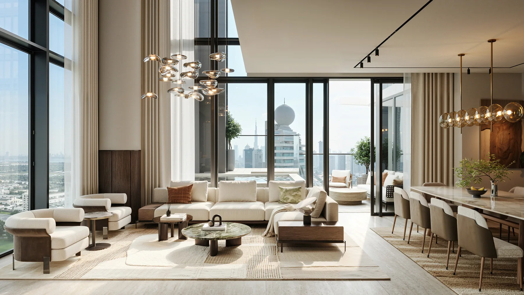 Double-height living area in an Avenue Park Towers II duplex, artist’s impression