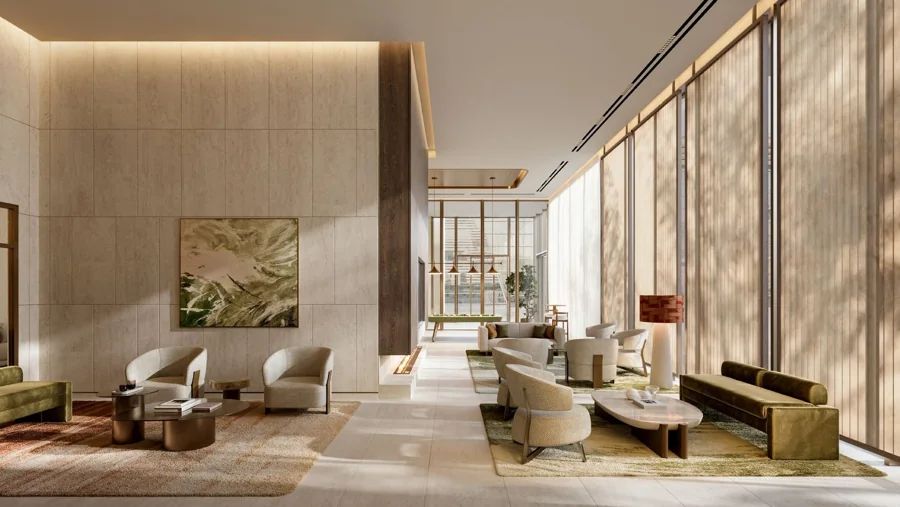 Illustrative Avenue Park Towers II lobby lounge render